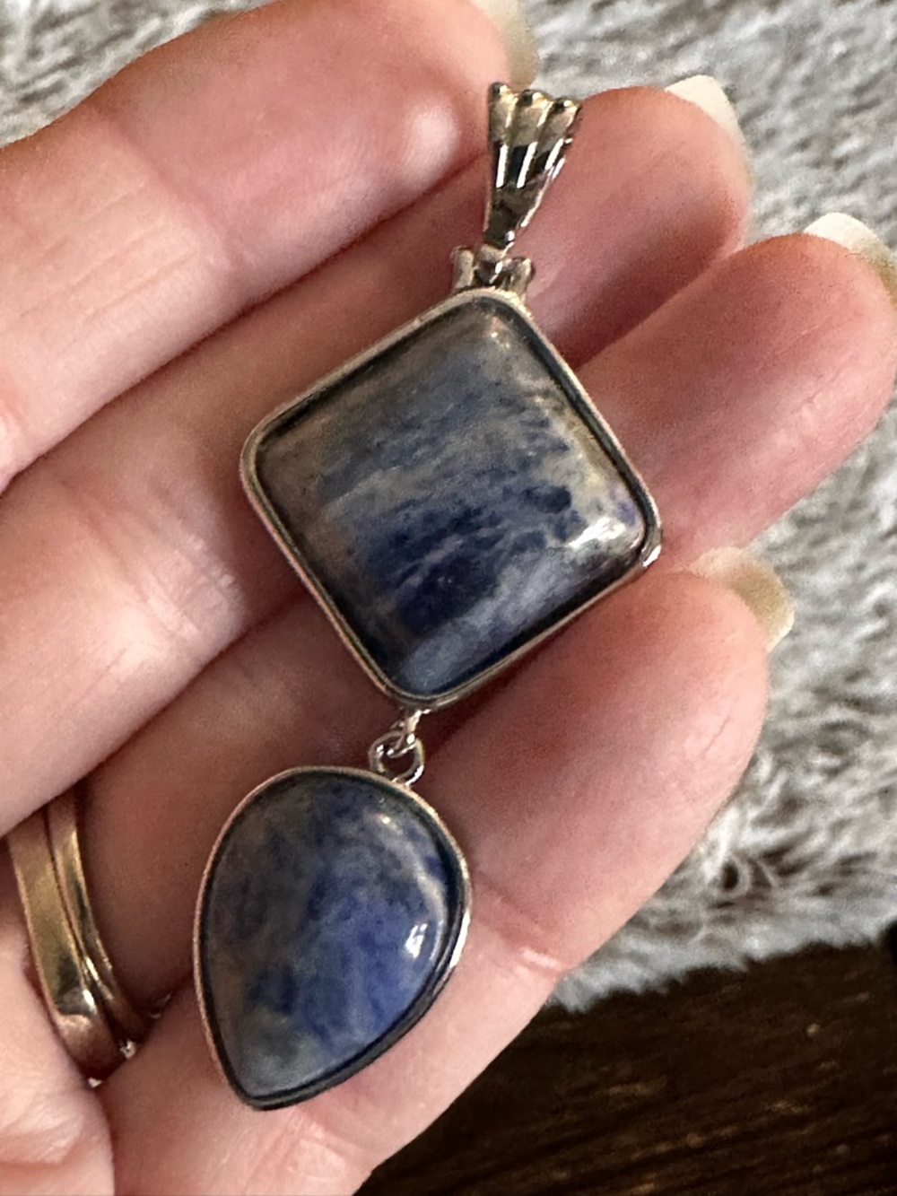 Artisan Silver Pendant with Blue sodalite Gemstones